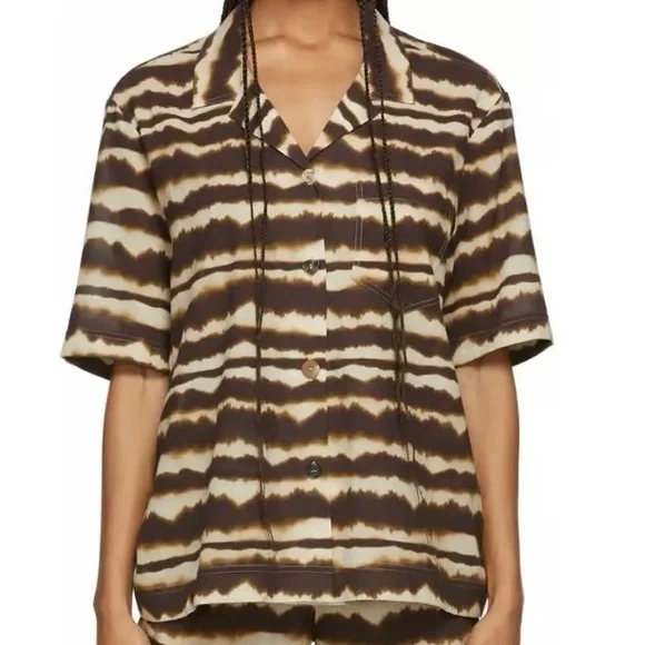 Nanushka Brown Tie-Dye Stripe Short Sleeve Shirt - Picture 2 of 11